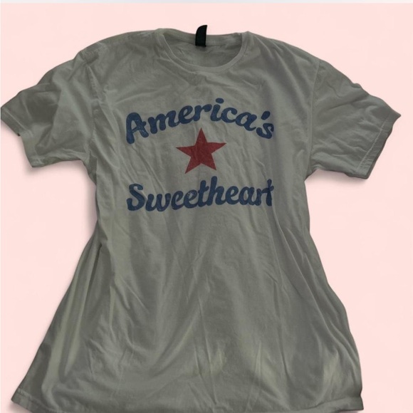 Gildan White Tee with Red Star and Blue Text - Picture 4 of 4